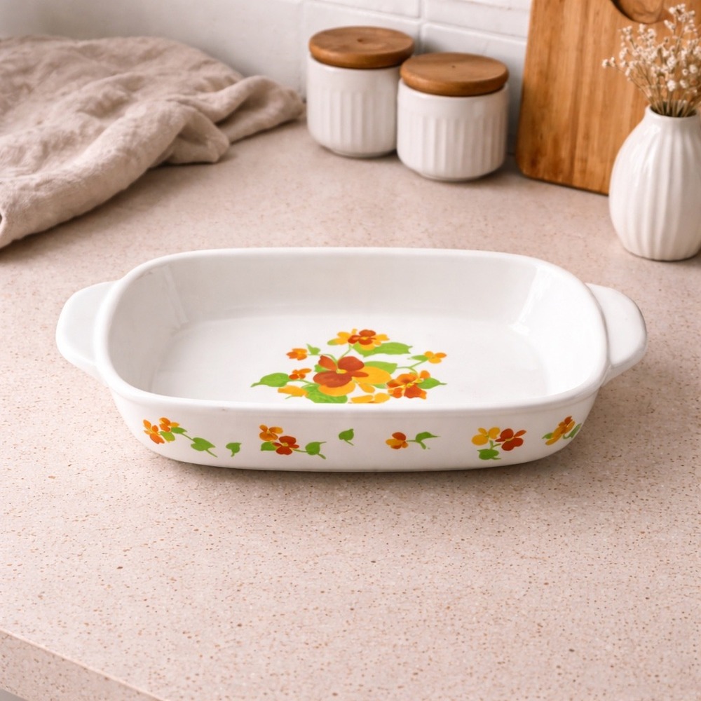 Noritake Progression Happy Days 9069 Casserole Dish Vintage Floral Baking Pan